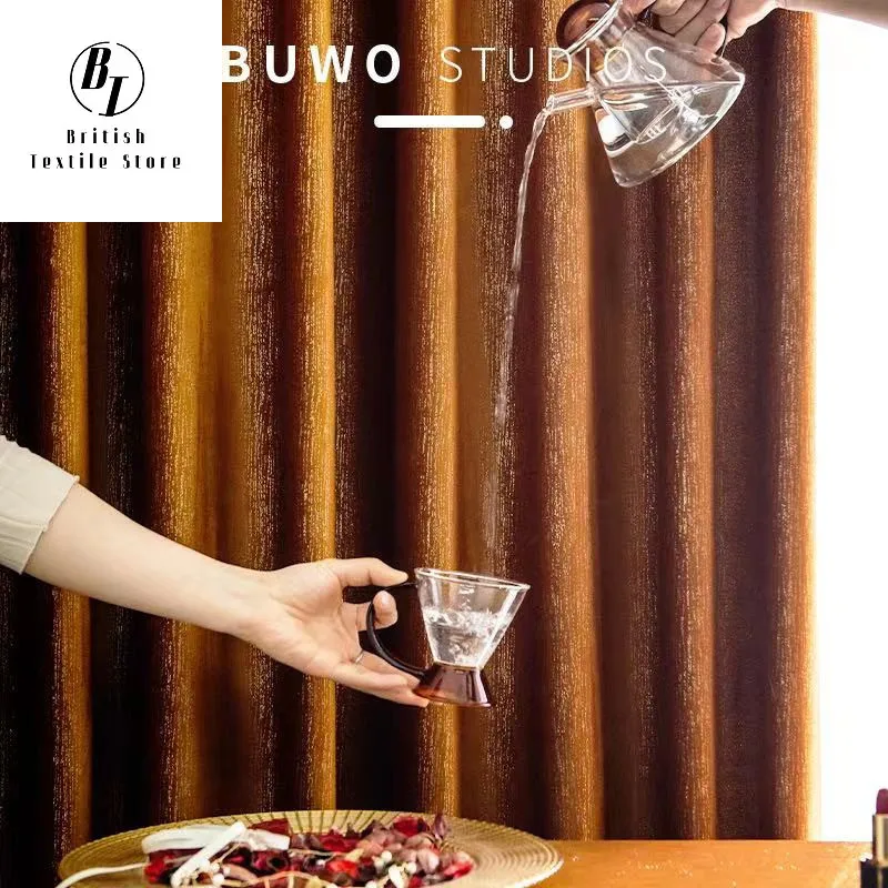 

Retro Orange Bronzing Luxury Velvet Curtains for Living Room Bedroom Dining Nordic Simple Blackout Striped Window Decor Custom