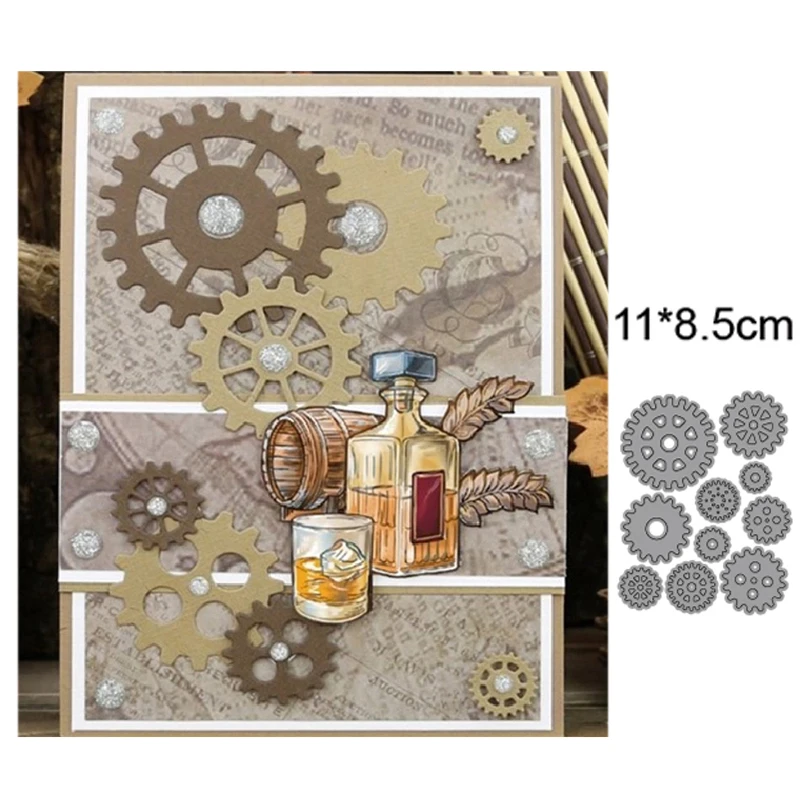 10pcs/set Mechanical Gears Time Album Design Metal Cutting Dies Photo Craft Scrapbooking Clear Stamp Decoration