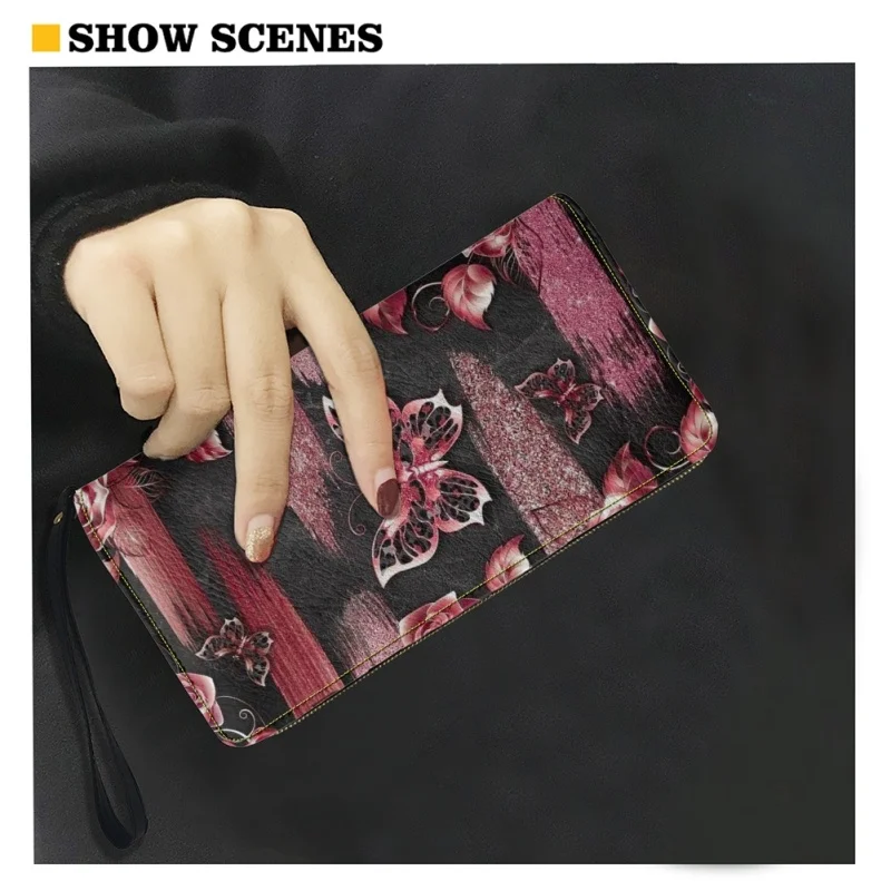 Belidome Womens Clutch Zip Around Butterfly Wallet With Coin Pocket Card Holder Purse Long PU Leather Cash Bag With Wristlet