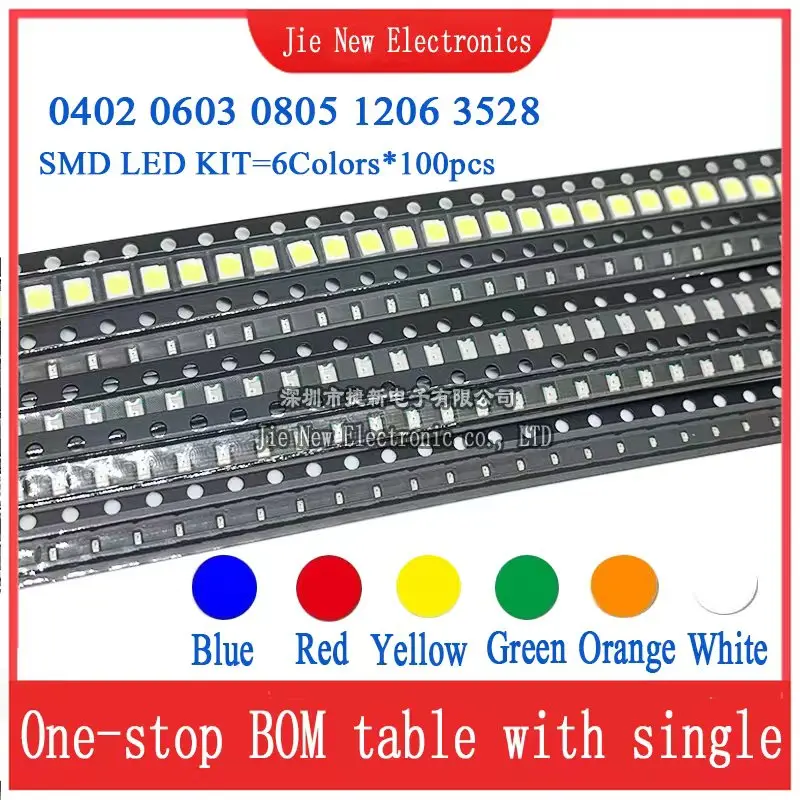 Фото JXDZXL 5730 5050 3528 1206 0805 0603 0402 Комплект светодиодных диодов SMD Белый Красный Синий Зеленый Желтый Оранжевый 600 ШТ = 6 цветов x 100 ШТ. №1