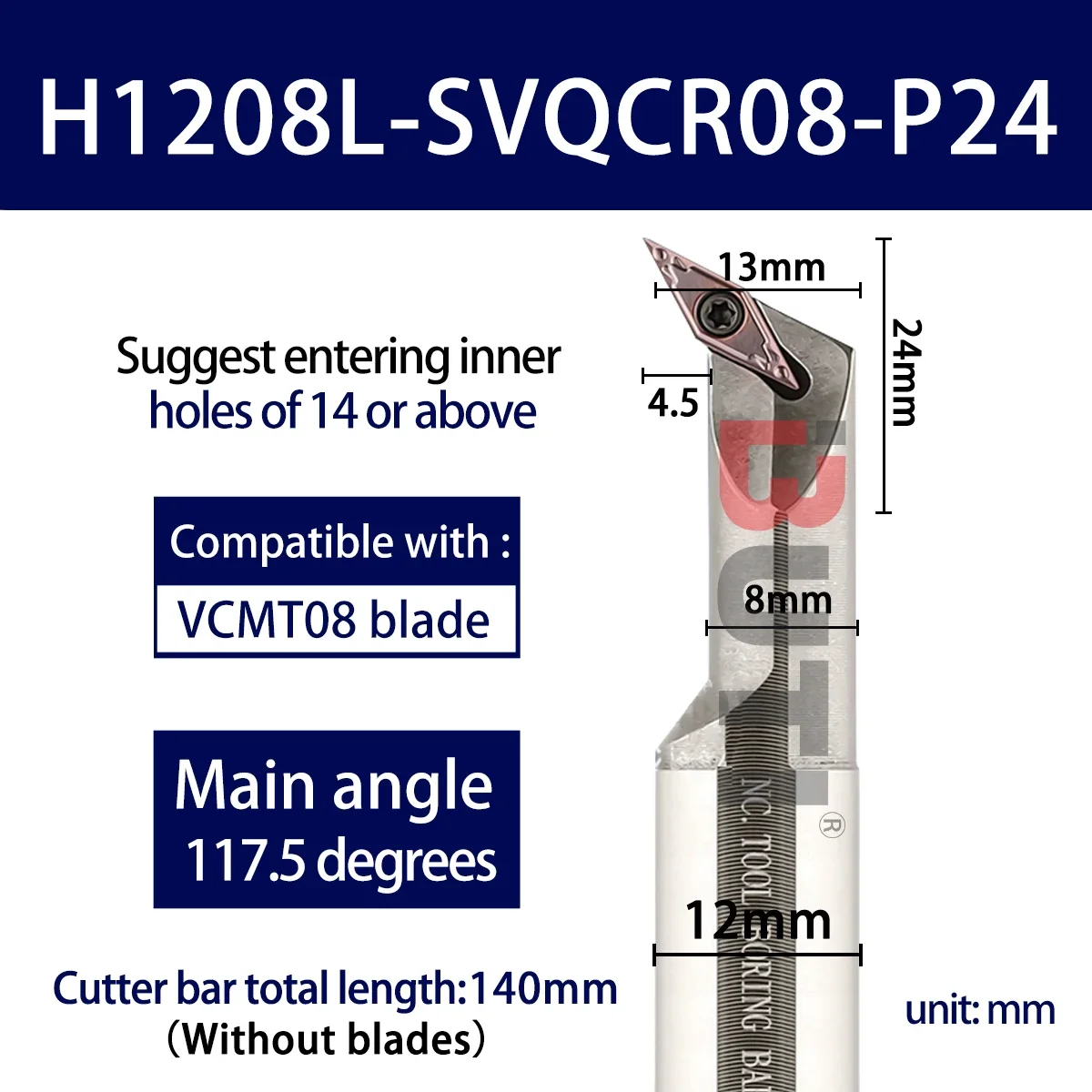 

Токарный инструмент SVUCR/SVQCR H1208L-SVUCR08-P24