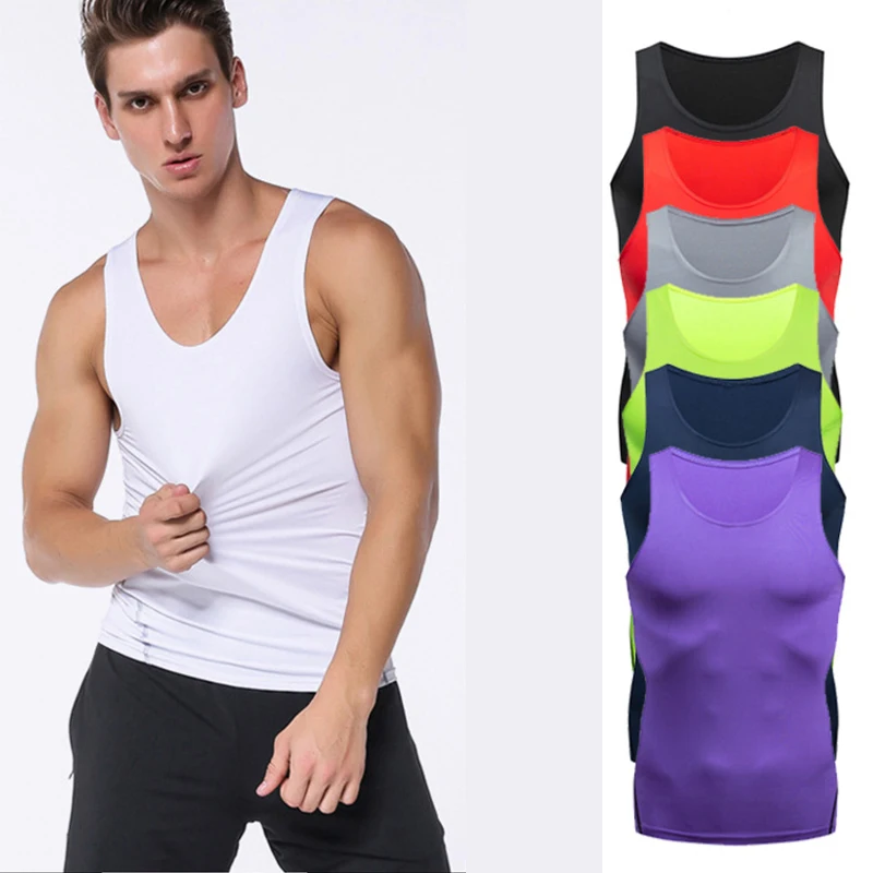 

Sleeveless Tank Tops for Men Muscle Vest Undershirts Compression Vests Running Shirt Elastic Quick Dry Slim Vests