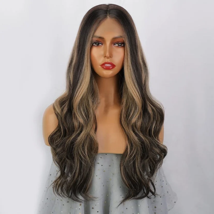 

Long Highlight Wigs for Women Synthetic Lace Wigs Glueless Synthetic Wig Blonde Pre Plucked Hairline Wigs Heat Resistant Fiber