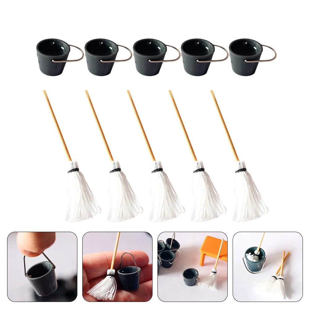 

Dollhouse Bucket Mop Mini Ornaments Miniature Scene Accessory Cleaning Tool Buckets