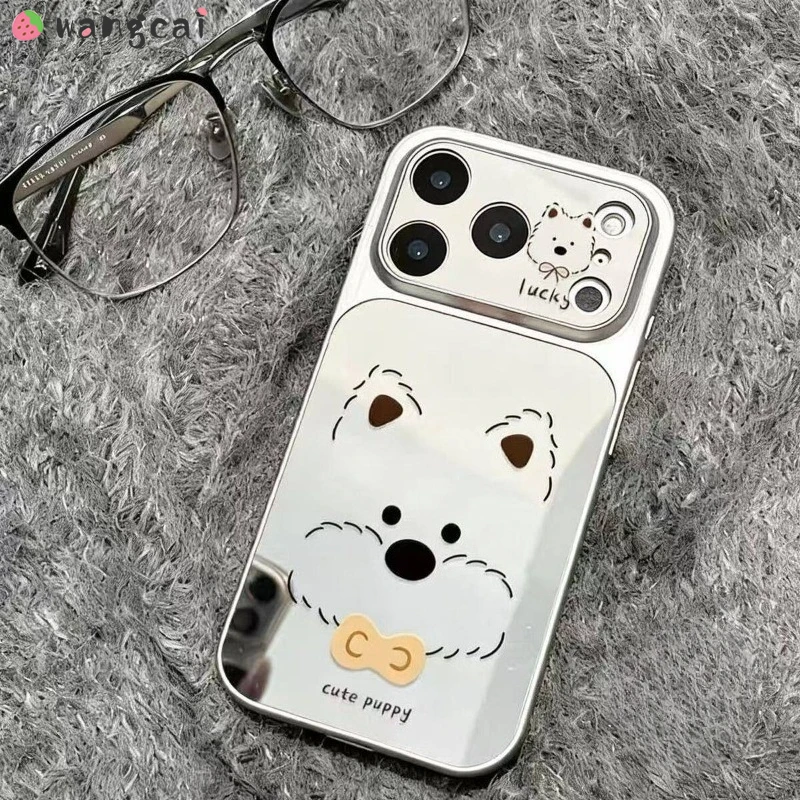 Фото Серебряный зеркальный чехол для телефона Huawei P60 Pro Pura 80 70 P60 Art Honor Magic 6 Pro, роскошный милый мультяшный мягкий чехол с изображением щенка вест-хайленд-уайт-терьера №2