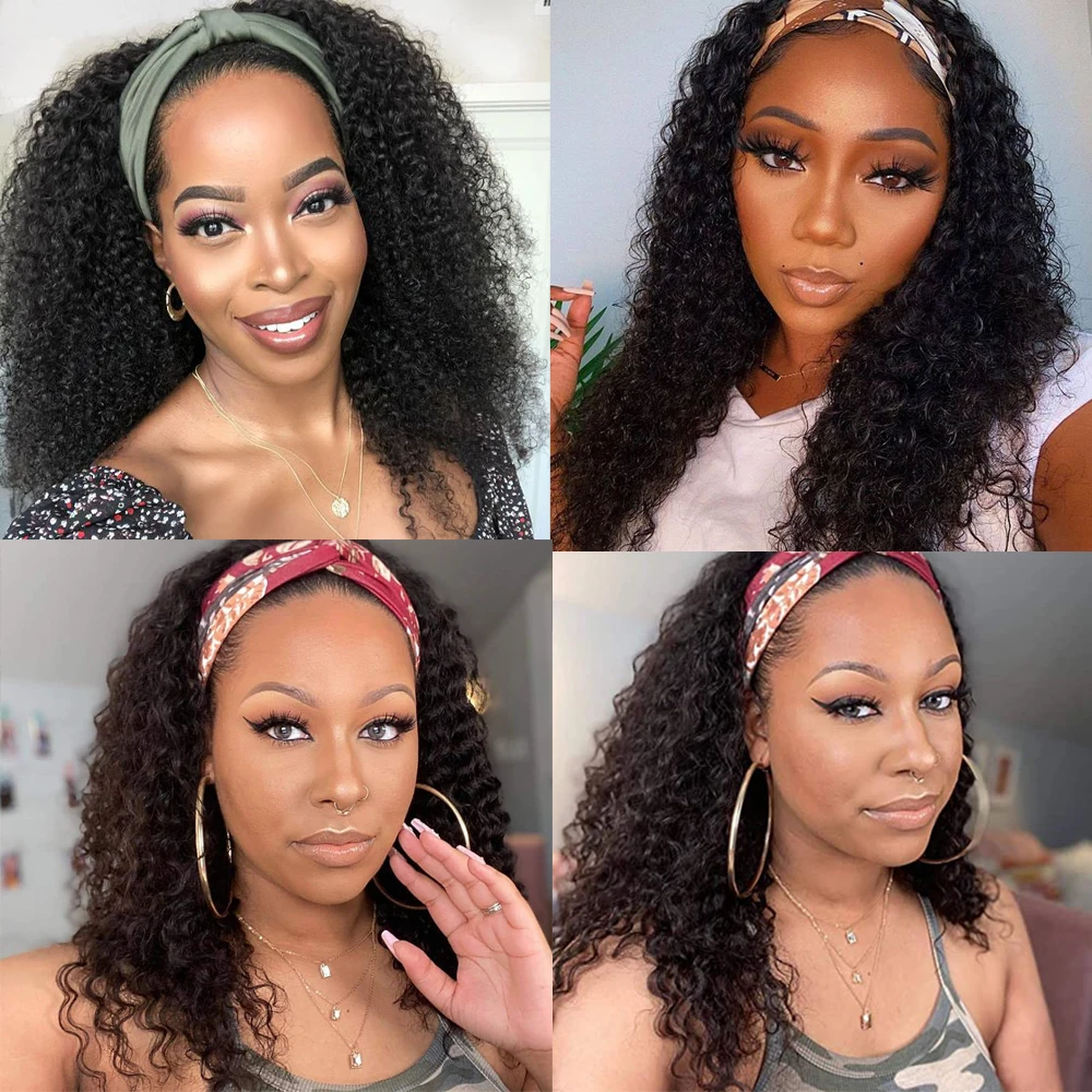 Synthetic Headband Wig For Black Women Kinky Curly Medium Length 18