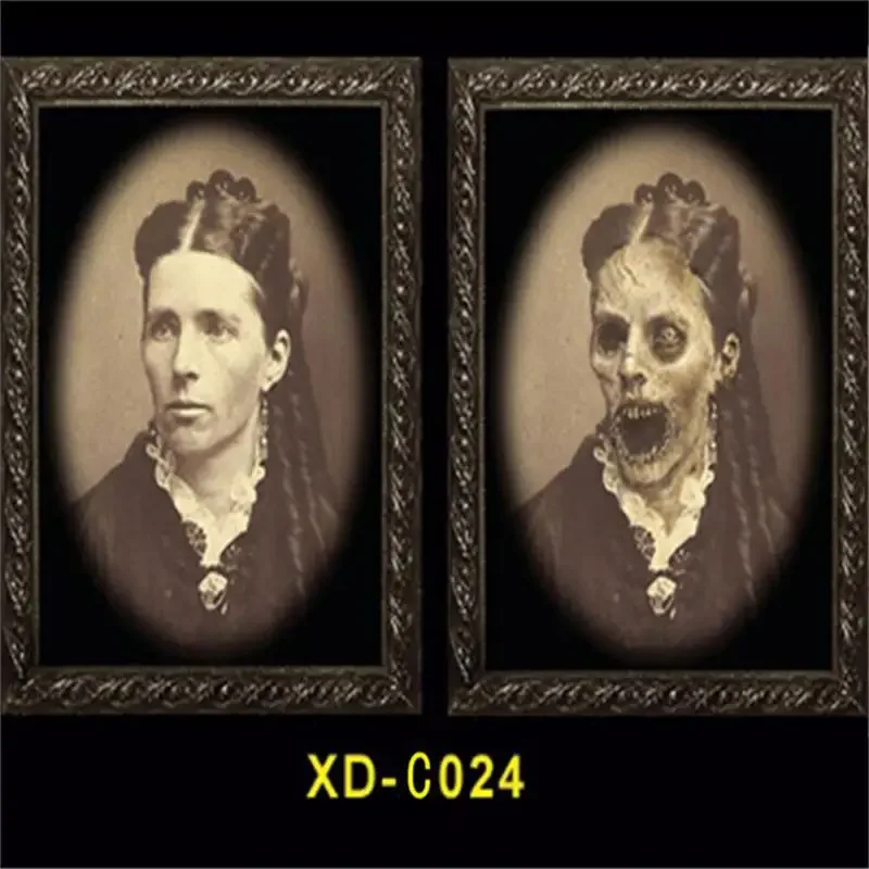 Halloween 3D Change Face Expression Moving Ghost Portrait Photo Frame Horror Party Castle Haunted House Decoration Props