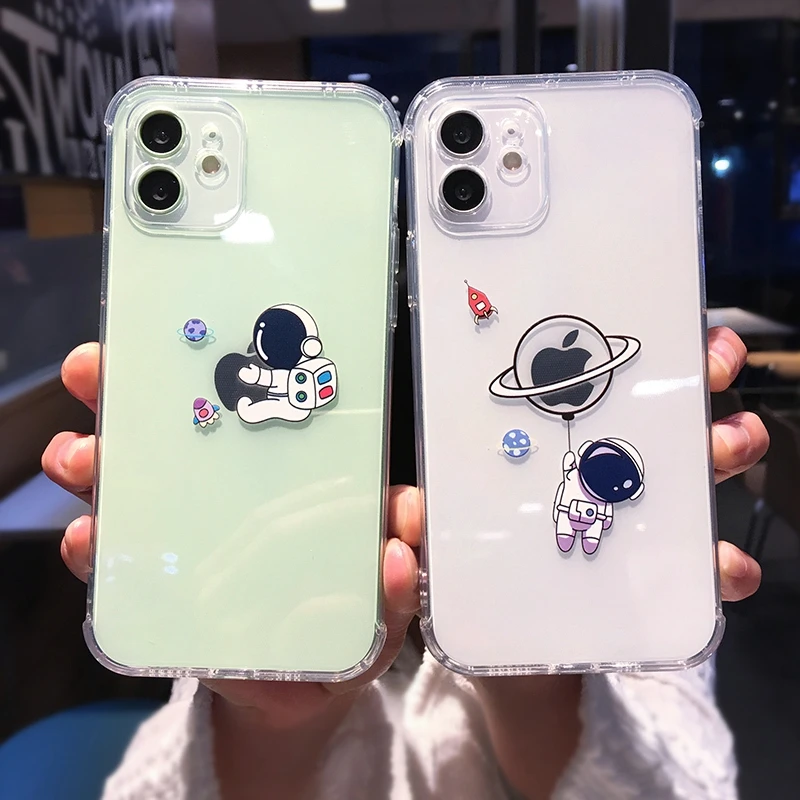 

Soft Cute Astronaut Phone Case For iPhone 11 12 13 Pro Max XS X XR 7 8 plus mini SE 2020 Transparent Shockproof Cases Cover