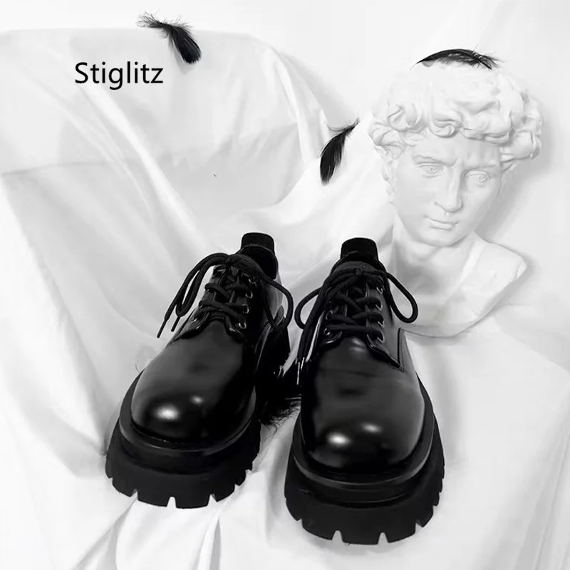 Повседневные кожаные туфли с круглым носком для мужчин и женщин дерби на толстой