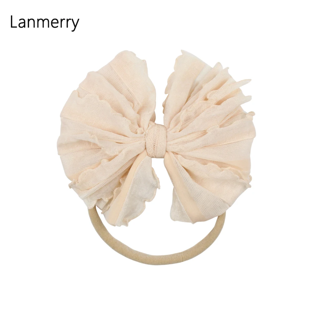 Повязка на голову детская с бантом нейлоновая мягкая кружевная лента для волос