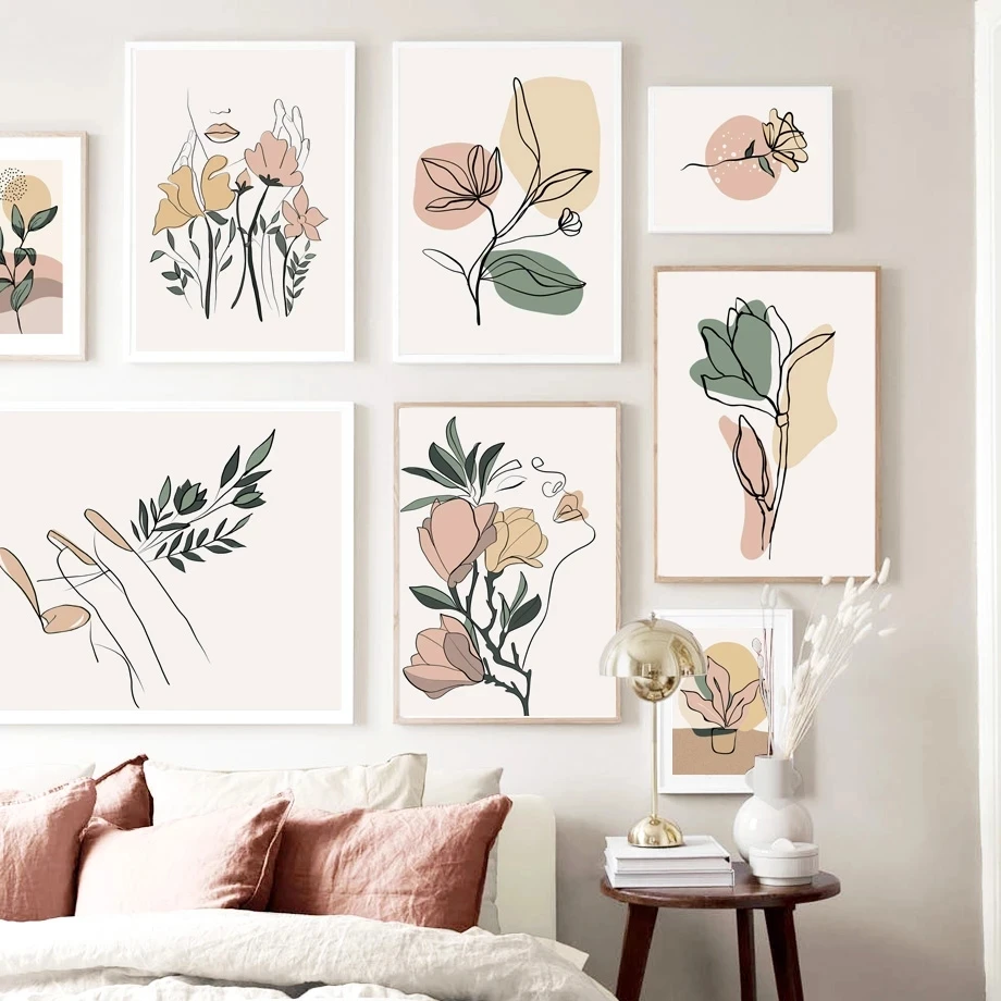 

Abstract Woman Sexy Simply Line Begonia Flower Wall Art Canvas Painting Nordic Posters And Prints Wall Pictures for Home Decor