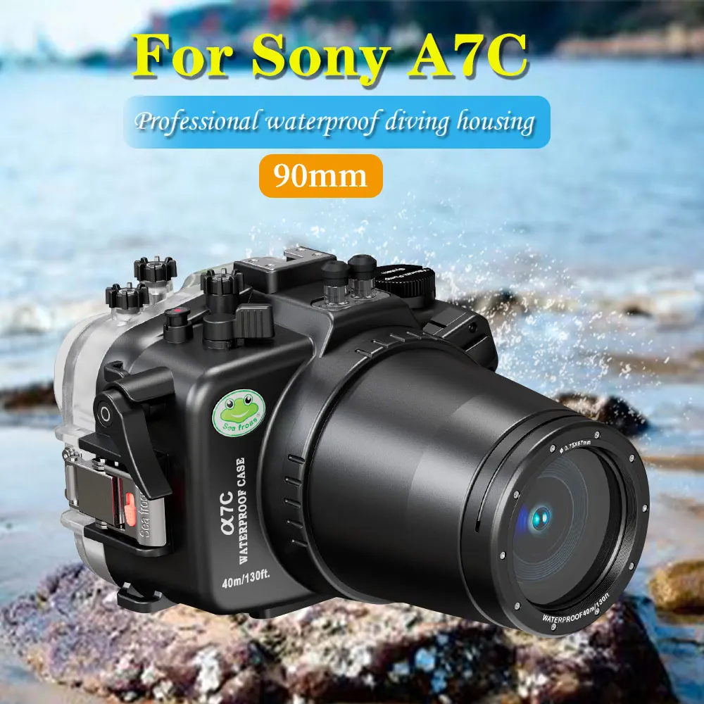 

Seafrogs 40meter Diving Simming Waterproof Camera Case With 67mm Flat Port For SOny A7C 90mm Lens