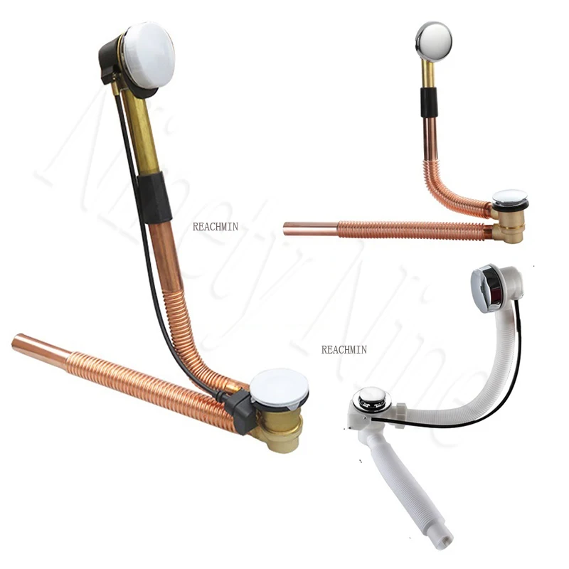 

Copper Bellows Bath Tub Bathtub Drain Kit Cable Driven Stopper Pup-up Overflow