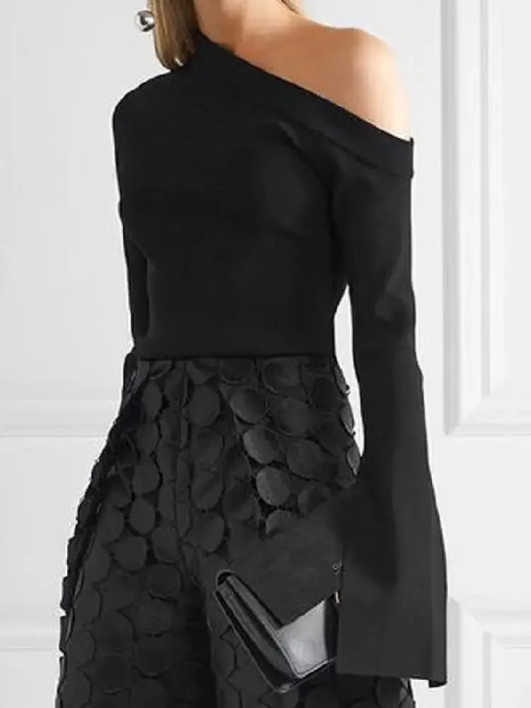 Kirsmile женские Асимметричные черные повседневные футболки на одно плечо Весенние