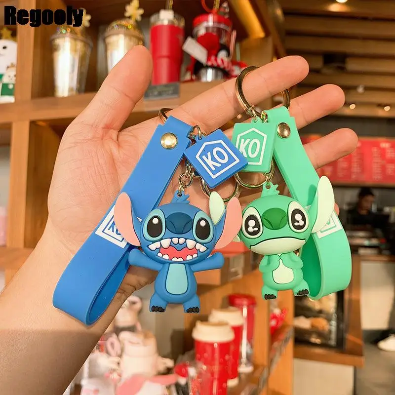 

Stitch Funny keychain cartoon key holder Figure keyring pvc pendant kids gifts car key pendant doll key chain