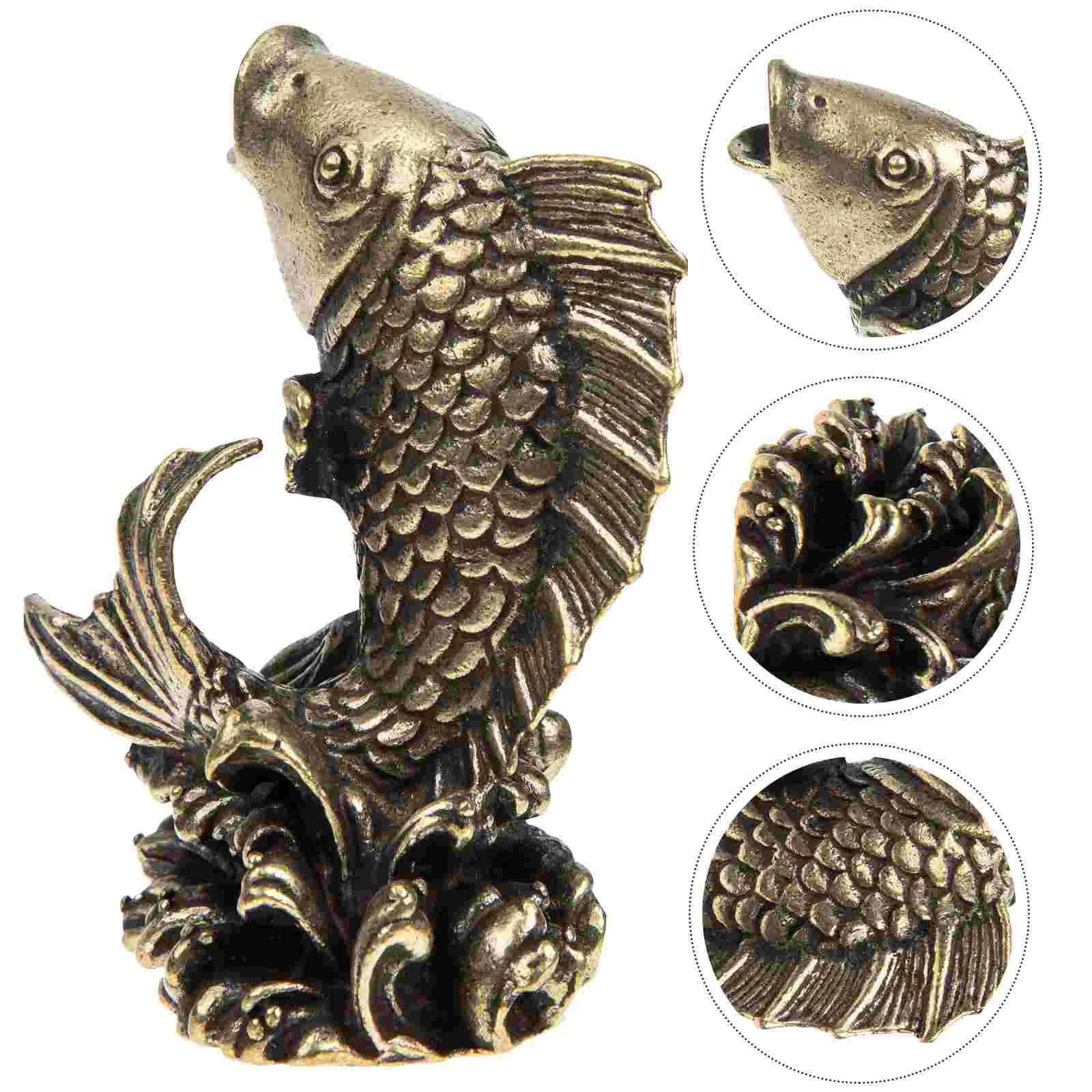 

Statuefigurine Animal Brass Carp Chinese Decor Wealth Sculpture Shui Feng Good Ornament Tea Fengshui Window Hanging Figurines