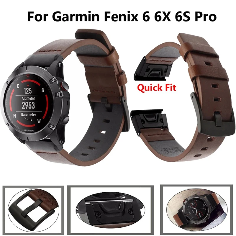 

22mm 26mm Quickfit Watch Strap For Garmin Fenix 6 6X Pro 5X 5 Plus 3 3HR 935 945 S60 Leather Band Fenix 7X 7 Watch Wristband