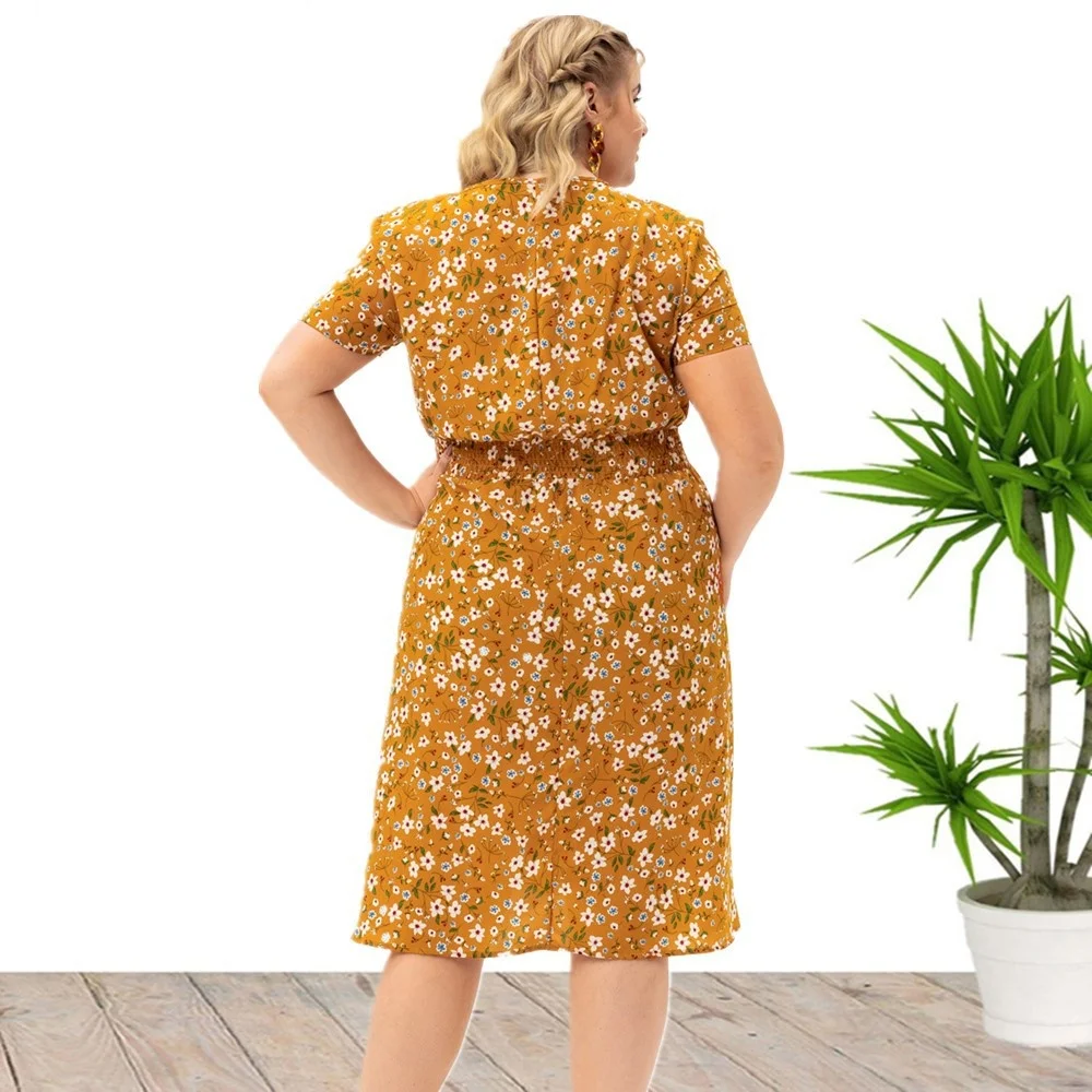 Plus Size 2023 Large Women's Summer New Short-sleeved Flower Printed Dress Xl,2xl,3xl,4xl,5xl 3xl 4xl 5xl 6xl