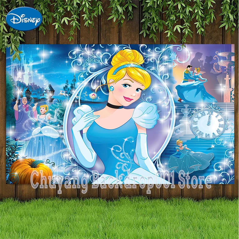 Disney Blue Dress Blonde Princess Backdrop Girls Birthday Party Decor Custom Background Cinderella Banner Baby Shower Photocall
