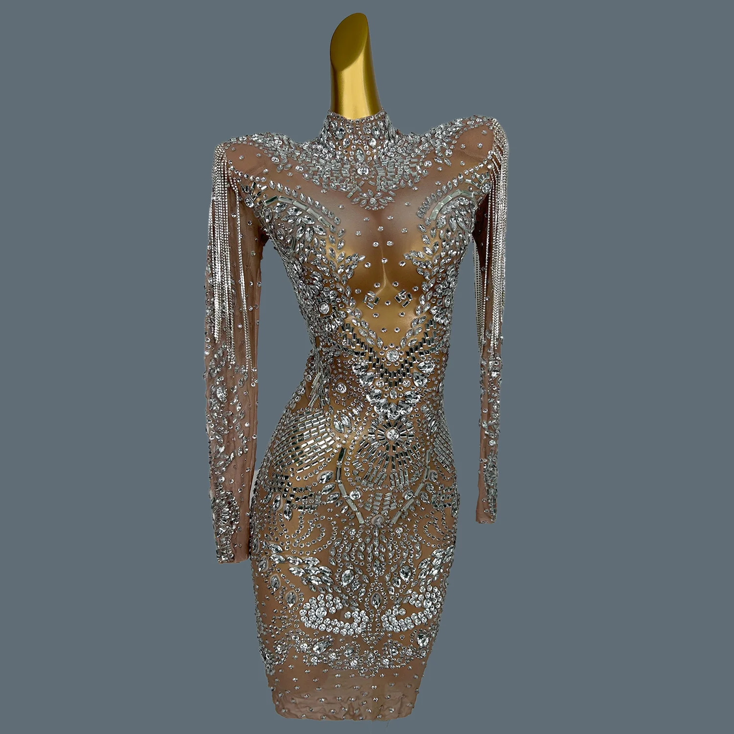 Прозрачное сетчатое роскошное платье со стразами для женщин вечерние блестящее