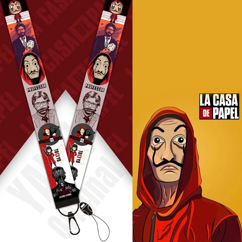 

La Casa De Papel Lanyard Friends Printing money heist Lanyards Dali Mask Lanyard for Keys Badge Holders Keychain