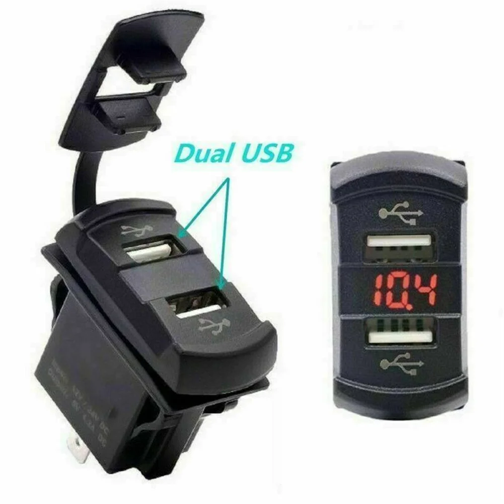 

Двухпортовый USB-разъем, автомобильная лодка, розетка, кулисный переключатель, панель с напряжением, красный светодиод, 12 В, автомобильные ак...
