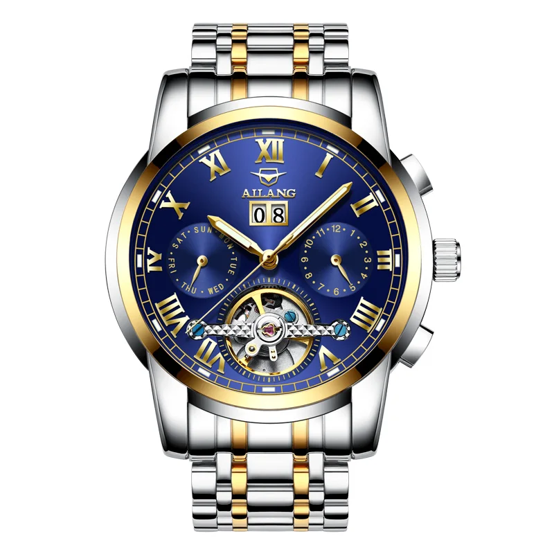 Men automatic mechanical watch Top brand stainless steel waterproof watches Fashion Business Hollow Wristwatch