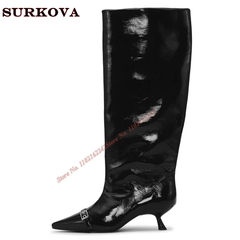 Роскошные черные сапоги из натуральной кожи на низком каблуке женские свободные