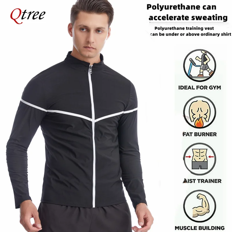 Men Long Sleeves Sauna Sweat Shirts Waist Trainer Body Shaper Zipper Tank Tops Hot Thermo Slimming Workout Weight Loss Suits
