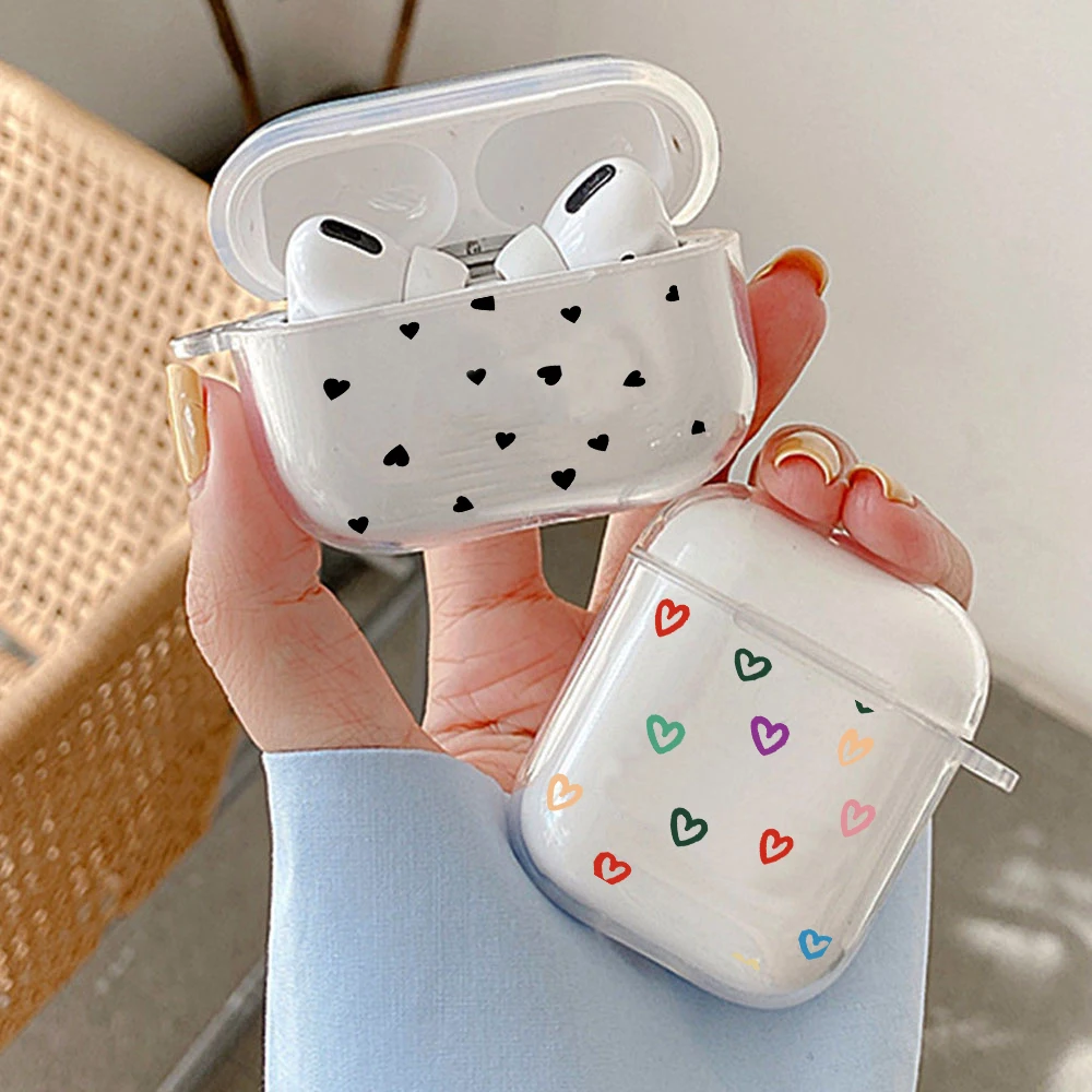 Coloful Love Heart Clear TPU Cover For Apple Airpods 2/1 Pro Earphone Soft Protector Case For Airpods 3 2021 Earpods Covers 