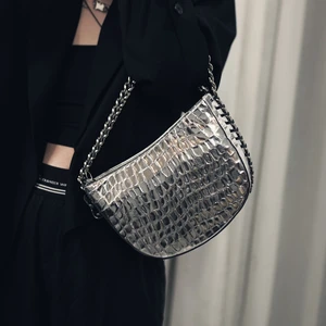 womens shoulder bag silver bright hand woven metal chain design semi circular crescent bag head leather luxury womens brand bag free global shipping