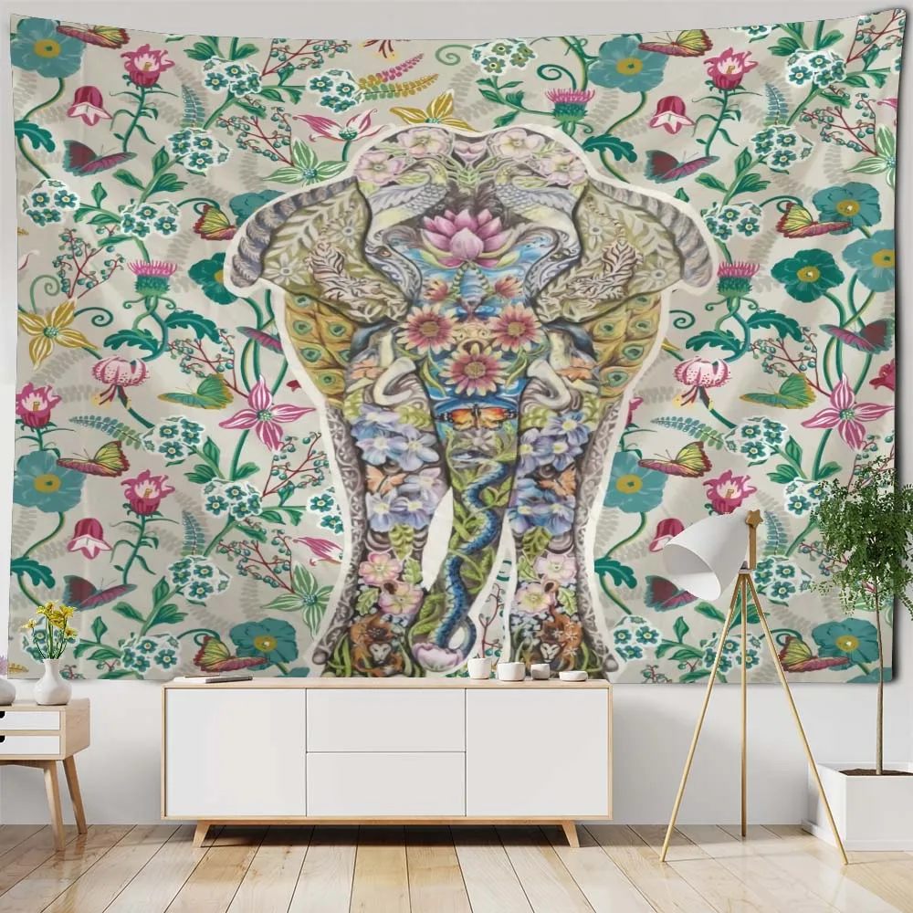 Психоделический гобелен красочный настенный богемный слон хиппи мандала