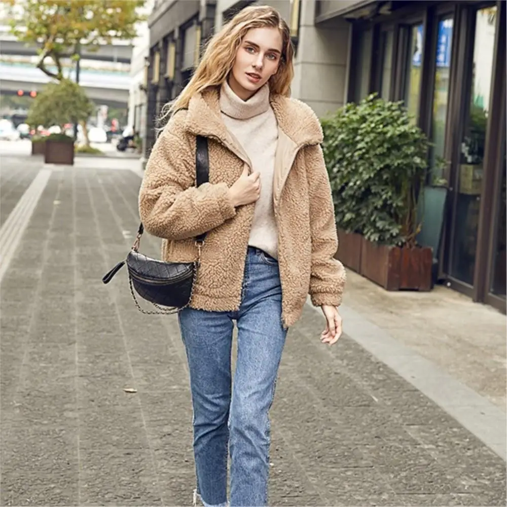Real Fur Winter Coat For Women Plus Size Fashion Fluffy Thermal Real Fur Ladies Coats Simple Pure Color Pocket Cardigan Jacket