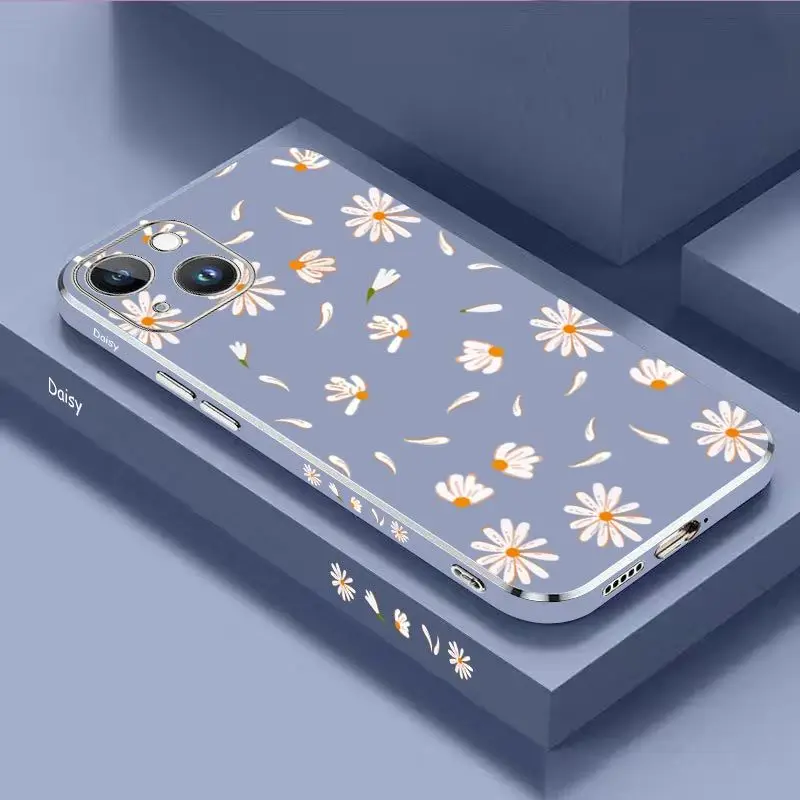 Plain Daisies Luxury Plating Phone Case For iPhone 14 13 12 11 Plus Pro Max Mini X XR XS SE2020 8 7 6 6S Plus Cover