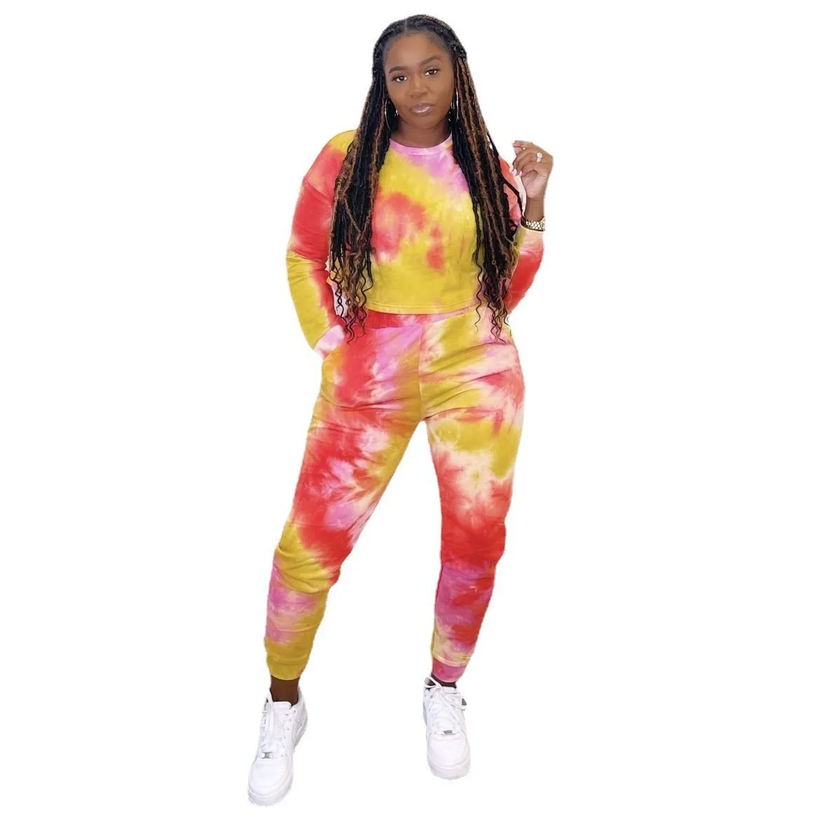Plus Size Sets Autumn and Winter Tie Dye Long Sleeve Large Two-piece Set Long Sleeve Plus Size Women Clothing Full Slim Fit