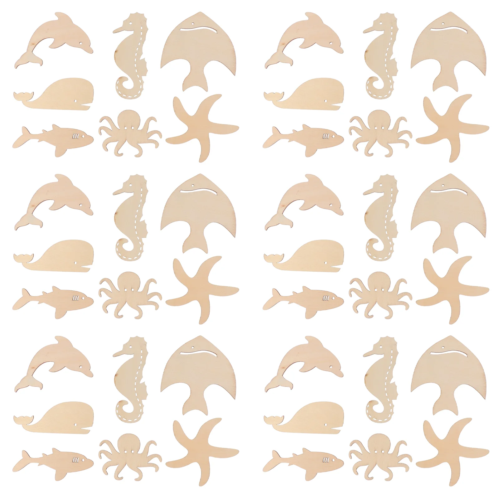

Marine Animal Wood Chips Unfinished Pieces DIY Wooden Craft Slice Ocean Animals Cutout
