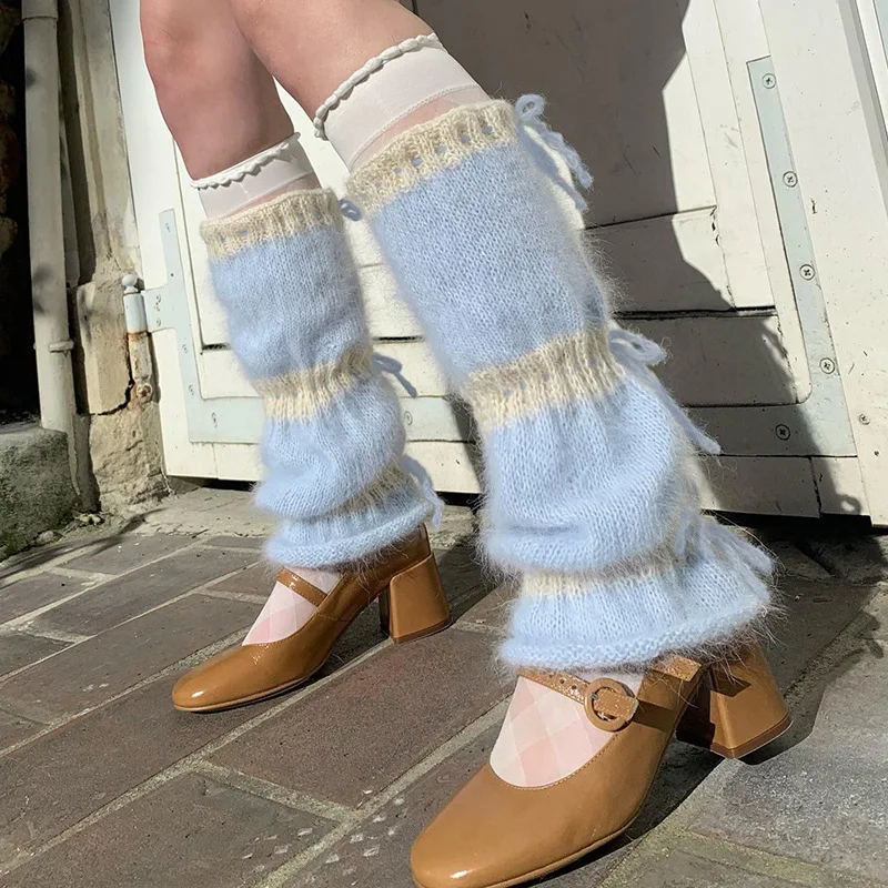 

Утепленные ножки JK Lolita, милые гетры с галстуком-бабочкой, контрастные шерстяные ремешки, теплые манжеты, теплые носки