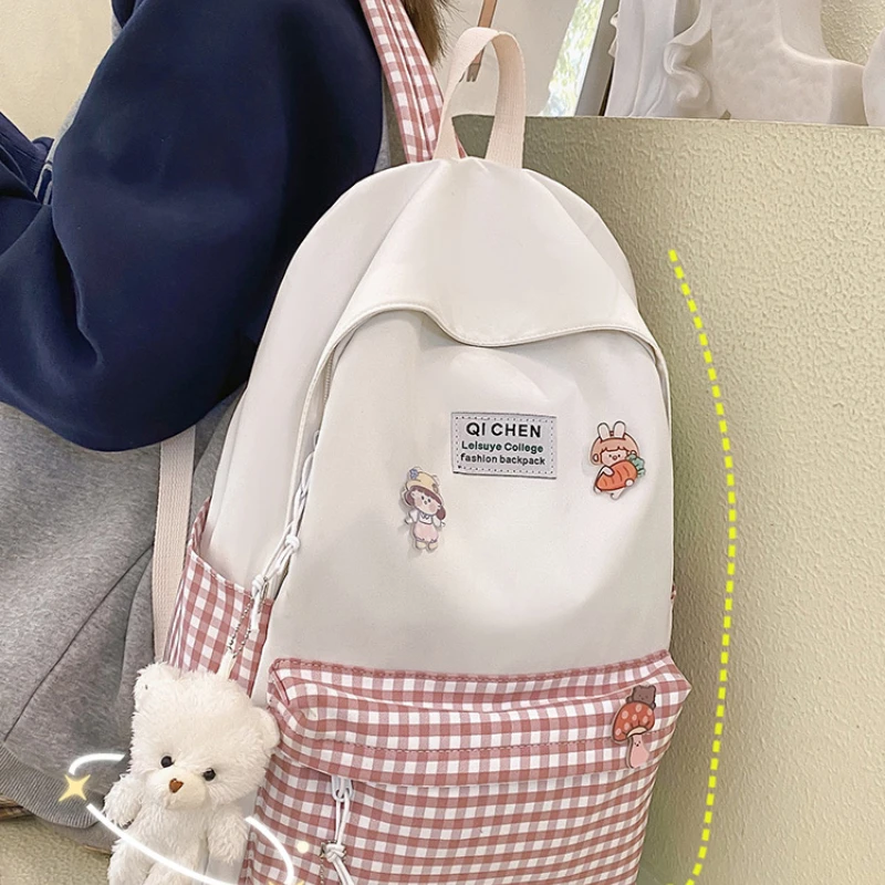 

School bag girl junior high school cute check girl backpack INS new three to five and six grade pupil backpack