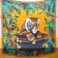 rolling tiger satin scarf 110 woman printed mulberry shawl 110 natural silk scarves 110cm big square bandana wrap ladies stole