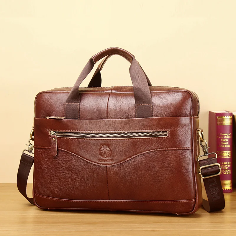 

Business Men's Genuine Leather Briefcase Fashion Cowhide Handbag Large Capacity Male Shoulder Messenger Bag 15" Laptop