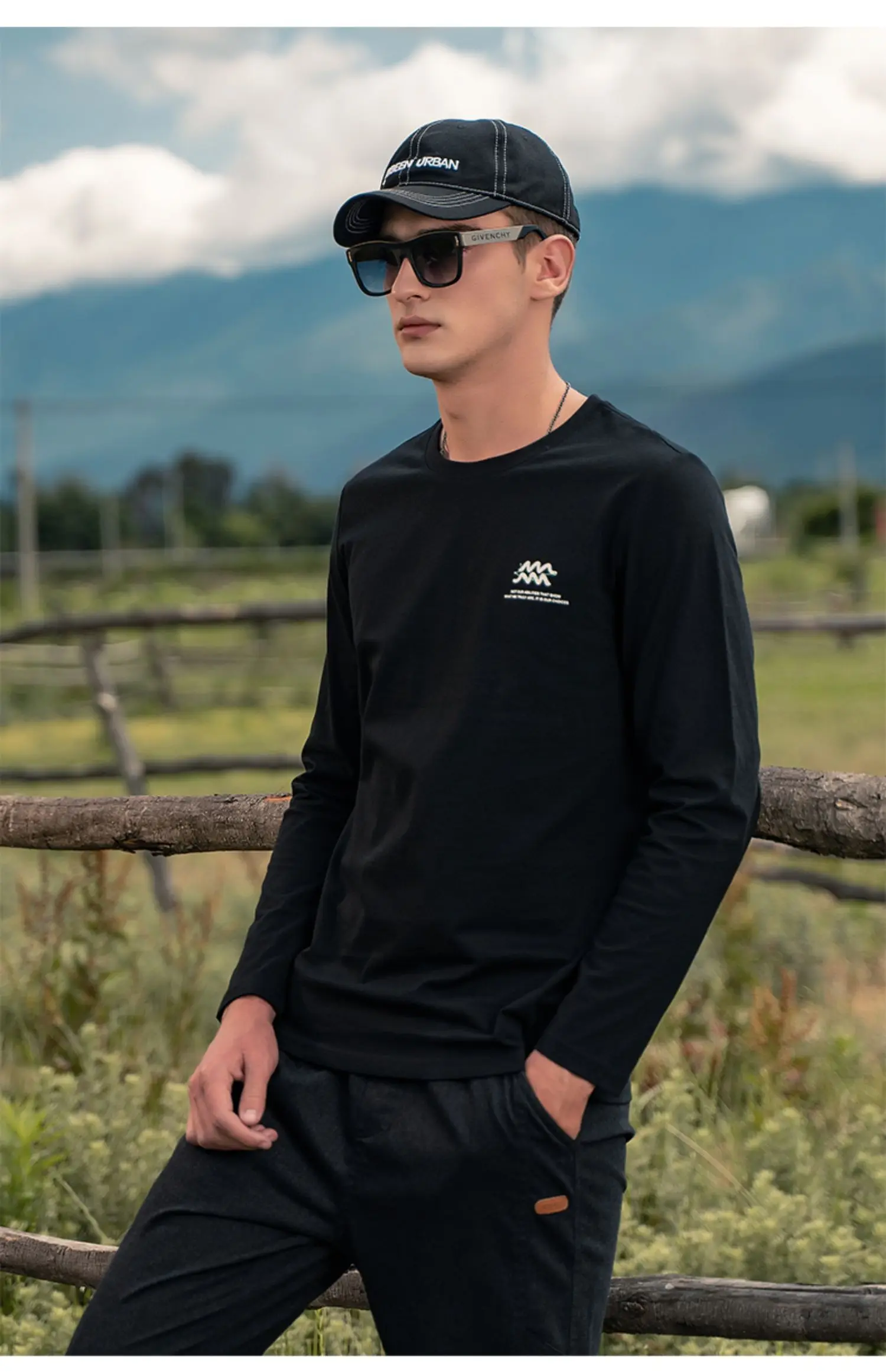 

2478 Men's spring and autumn printed cotton cotton with long velvet cotton long -sleeved T-shirt