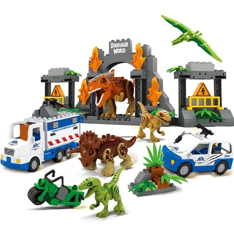 

Big Size Jurassic Dinosaur World Sets Dinosaurs Park Tyrannosaurus Rex Sets City Police Station Car Building Blocks Bricks Toys