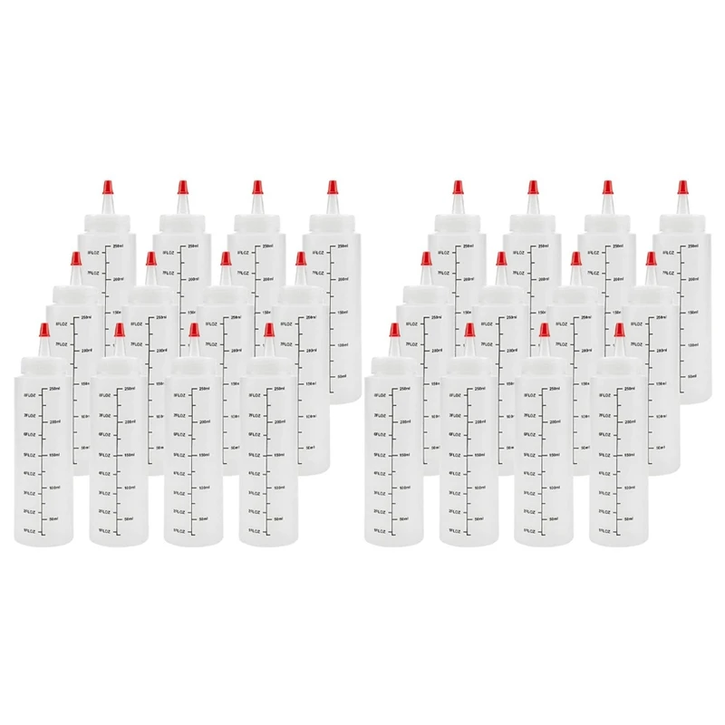 

Hot SV-24-Pack 8 Oz Condiment Squeeze Bottles With Red Tip Cap - Durable Plastic Squirt Bottle For Ketchup, Sauces, Syrup