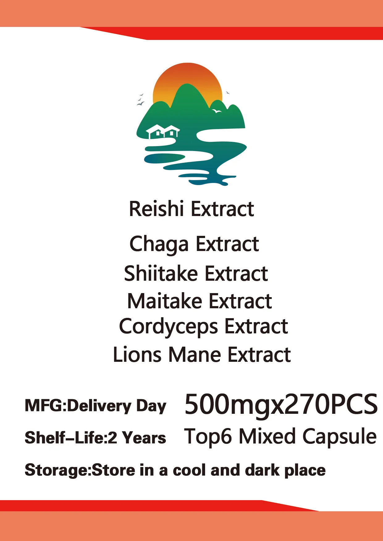 

Top6 Mixed Mushroom Extract Capsule 30% Polysaccharide 500mg x 270Counts Chaga Reishi Cordyceps Maitake Shiitake Lions Mane