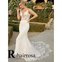 ruhair mermaid elegant wedding dresses detachable train delecate spaghetti straps made to order vestidos de novia brautmode