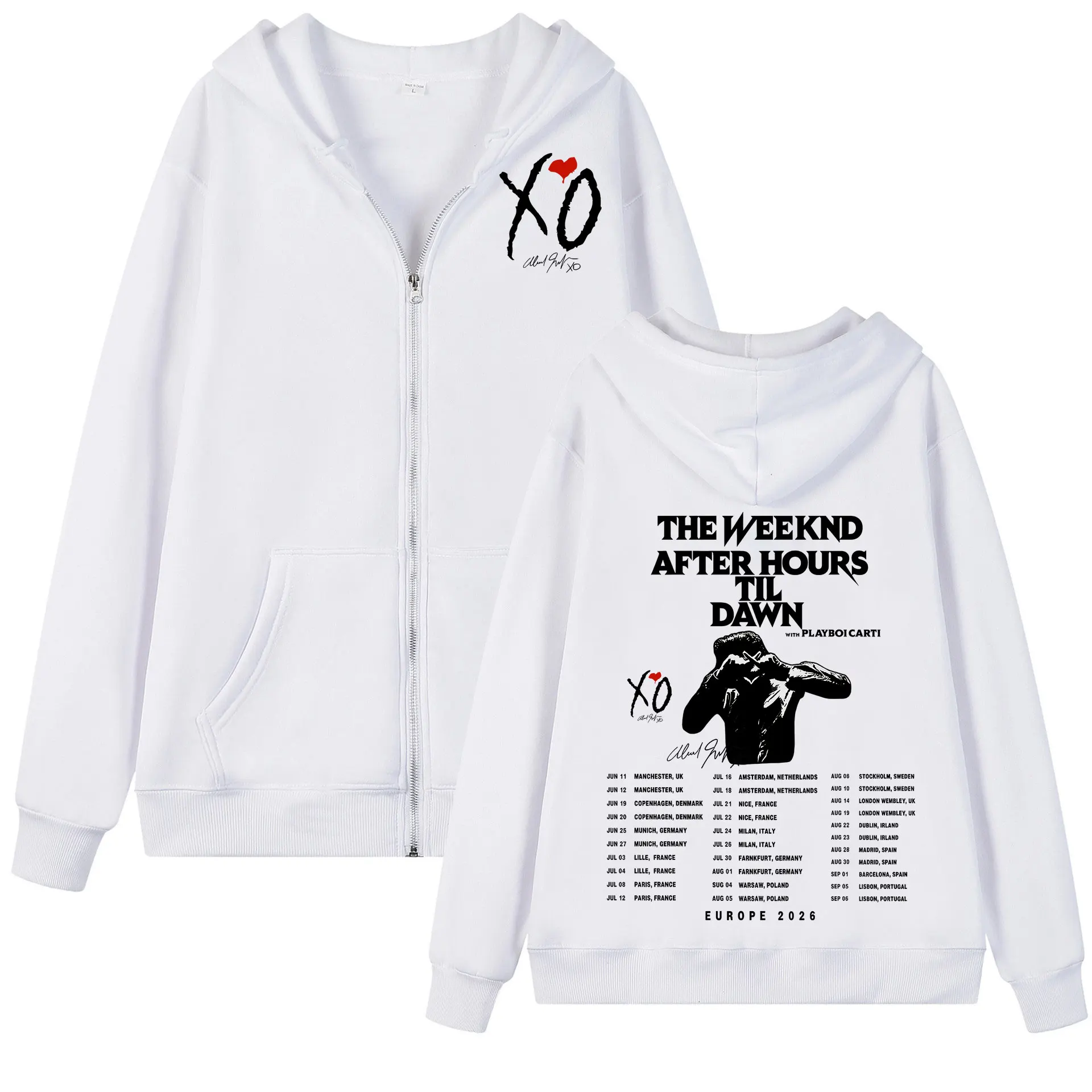Фото Худи на молнии от рэпера The Weeknd, коллекция After Hours Til Dawn Tour 2026, пуловеры на молнии для мужчин и женщин, модные винтажные толстовки в стиле хип-хоп №2