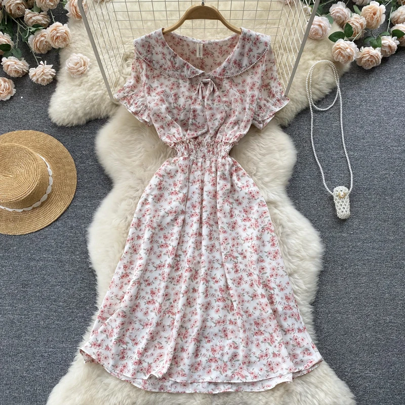 

WEIHAOBANG 2022 Summer Women's New Printed Short Sleeved Dress Lapel High Waist Mid Length Skirt Casual Loose Dress