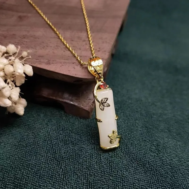 

Новый стиль, подвеска из халцедона и бамбука, Женское Ожерелье, роскошная модная цепочка до ключиц высокого класса в готическом стиле