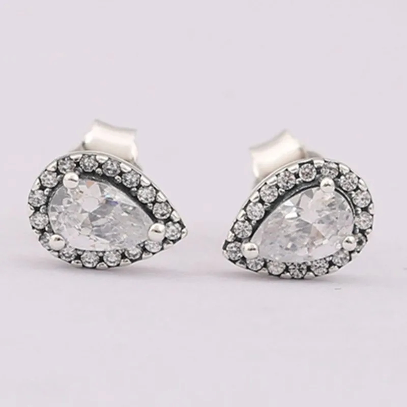 

Authentic 925 Sterling Silver Sparkling Radiant Teardrops With Crystal Stud Earrings For Women Wedding Gift Fashion Jewelry