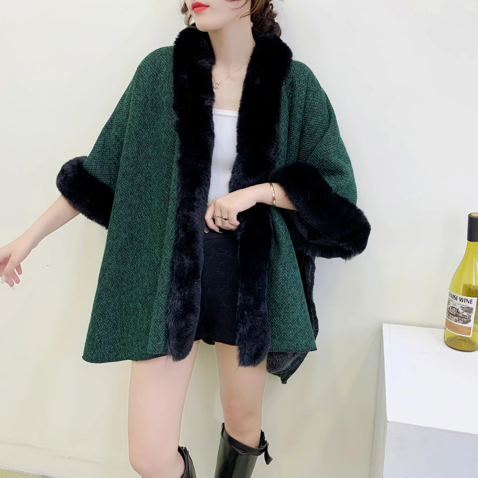 Classic Split Towel Flannel Composite Women's Faux Fur Rex Rabbit Shawl Female E-commerce Processing Customization Cardigan